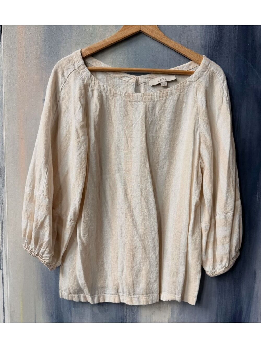 LOFT Linen Viscose Balloon Sleeve Blouse Cream S - Picture 2 of 6